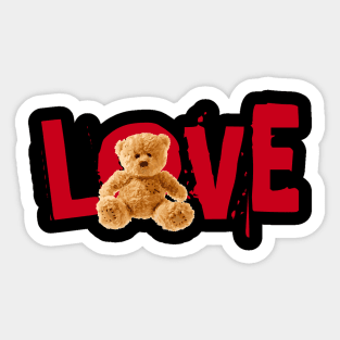 Love slogan with teddy bear Sticker